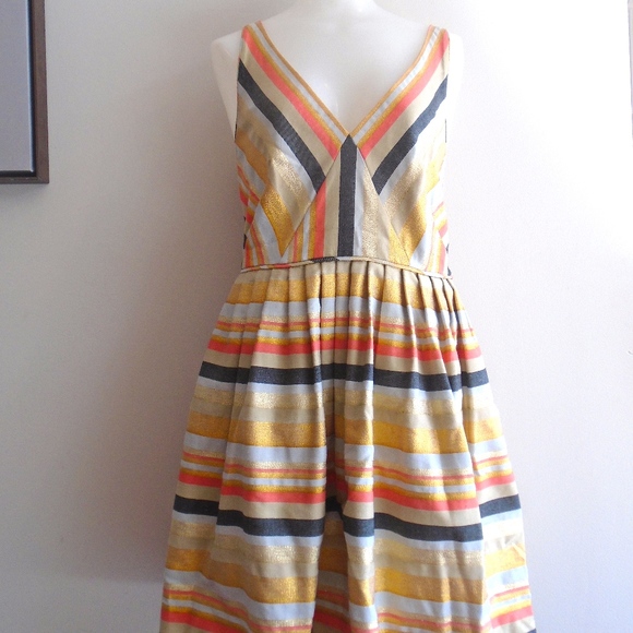 J. Crew Dresses & Skirts - J Crew Stripe Metallic Gold Multi Color Skater 10